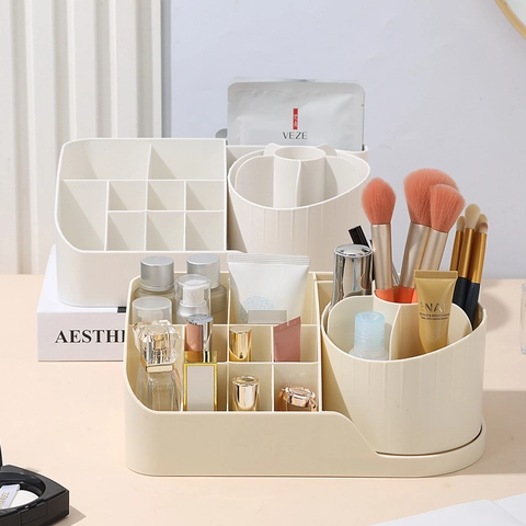 Roterende Make-Up Borstelhouder Bureau Opbergdoos Cosmetische Organizer Met Gelaagd Rasterontwerp Voor Kantoorbenodigdheden