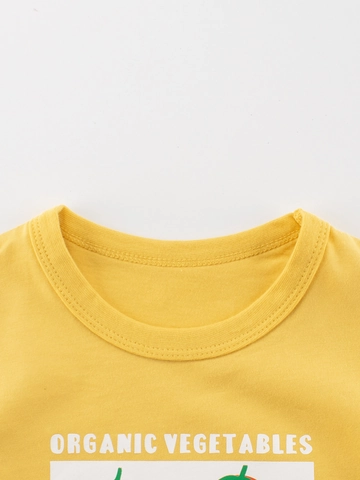 Kids Summer 100% Cotton Short Sleeve T-Shirt Organic Vegetable Print Korean Style Casual Tops For Toddler Girls Boys