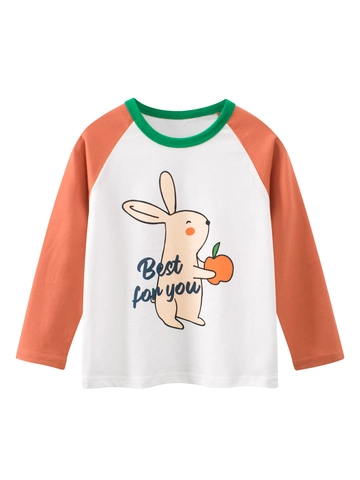 Mädchen Cartoon-Hase Langarm T-Shirt 100% Baumwolle Lässig Rundhals Kontrastfarbe Frühling Herbst Kleinkind Kleidung