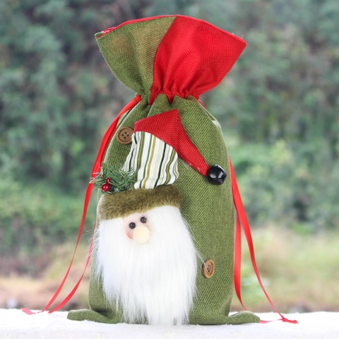Christmas Burlap Gift Bags Santa Snowman Reindeer Dimensional Dolls Drawstring Candy Storage Holiday Party Festive Decoration