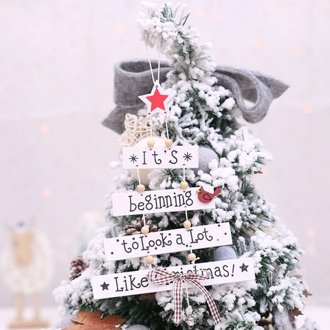 Colgante Navideño de Madera Con Forma de Árbol Con Estrella Pájaro Lazo Campana Letras Impresas Decoración de Pared