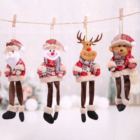Addobbi Natalizi in Peluche a Gambe Lunghe in Tessuto Scozzese Babbo Natale Pupazzo di Neve Renna Orso Bambole per Decorazione Casa