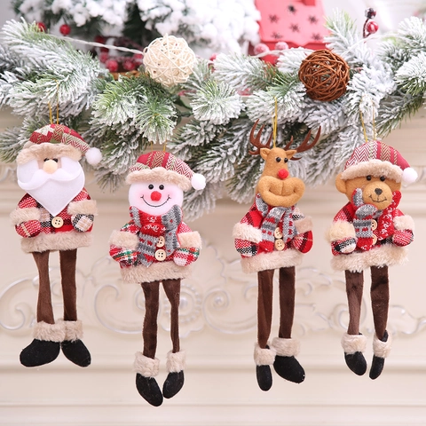 Addobbi Natalizi in Peluche a Gambe Lunghe in Tessuto Scozzese Babbo Natale Pupazzo di Neve Renna Orso Bambole per Decorazione Casa