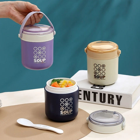 Tazza Da Minestra Isolata Portatile Acciaio Inossidabile 304 Contenitore Colazione Con Cucchiaio Pieghevole Manico Termico