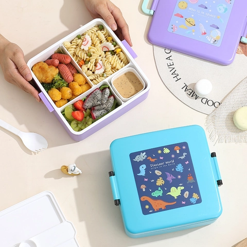 Boîte à Déjeuner Bento Portable pour Enfants Avec Compartiments Récipient Alimentaire en Plastique Micro-ondable pour École Pique-nique Thème Dinosaure Espace
