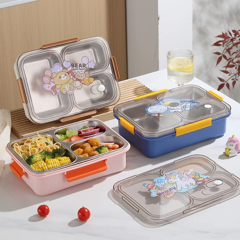Boîte à Lunch à Compartiments en Acier Inoxydable 304 Bento Étanche Récipient Thermique à Injection d'Eau Avec Cuillère