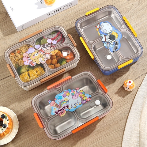 Boîte à Lunch à Compartiments en Acier Inoxydable 304 Bento Étanche Récipient Thermique à Injection d'Eau Avec Cuillère