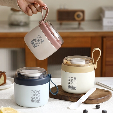 Tazza da Zuppa Isolata in Acciaio Inossidabile 304 Con Cucchiaio 700ml Portatile Lunch Box Termico Contenitore Cibo per Studenti