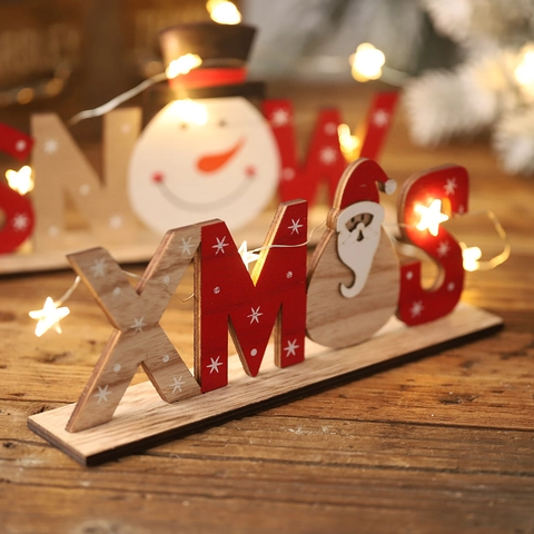 Decorazione Da Tavolo Con Lettere Di Legno Di Natale Insegne Noel Snow Xmas Con Babbo Natale Fiocco Di Neve Per Casa