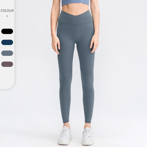 Dames Yoga Broek Hoge Taille Cross Waist Effen Kleur Naked Feel Leggings Hoog Elastisch Fitness Hardloop Sportbroek Onderstuk