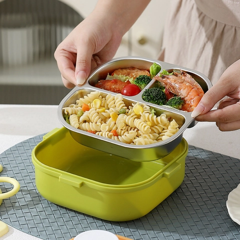 Boîte à Déjeuner Enfants Acier Inoxydable 304 Poisson Dessin Animé Bento Portable Compartiments École Pique-Nique