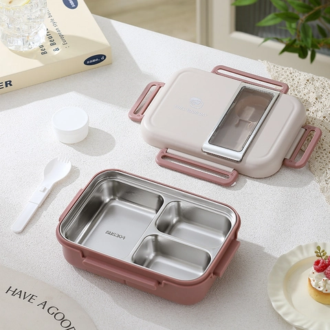 Tragbare Lunchbox 304 Edelstahl Fach Auslaufsicher Büro Schule Picknick Lebensmittelbehälter Mit Utensilien