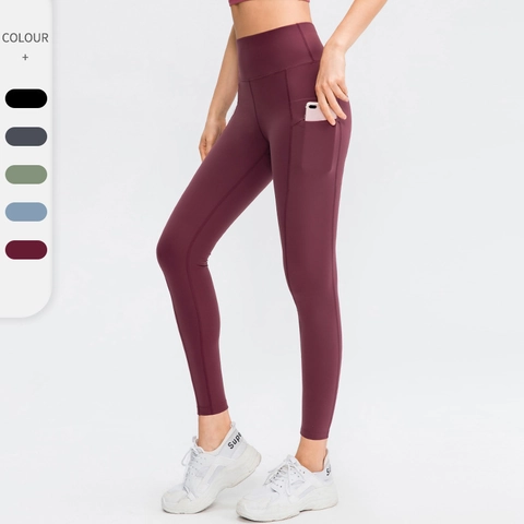 Women's High Waisted Yoga Pants With Pockets Tummy Control Butt Lifting Leggings 77% Nylon Double Brushed Sports Fitness Leggings