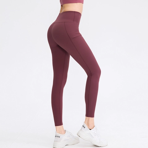 Women's High Waisted Yoga Pants With Pockets Tummy Control Butt Lifting Leggings 77% Nylon Double Brushed Sports Fitness Leggings