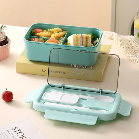 Boîte Bento Portable En Plastique Pour Micro-Ondes Boîte Déjeuner Compartimentée Avec Cuillère Fourchette École Bureau