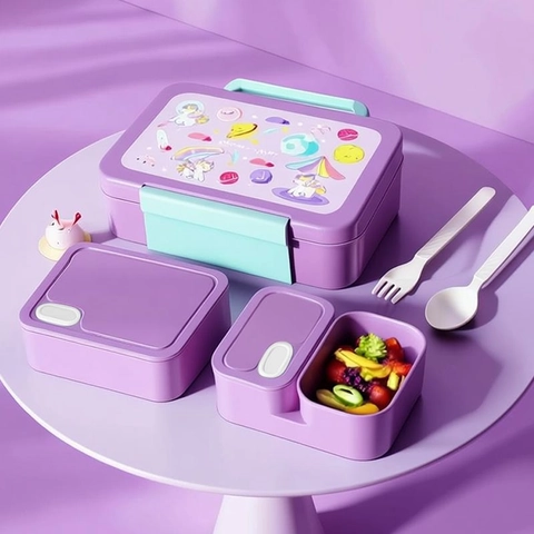 Boîte à Déjeuner Bento Portable avec Compartiments en PP de Qualité Alimentaire Compatible Micro-ondes pour Enfants Étudiants École Bureau