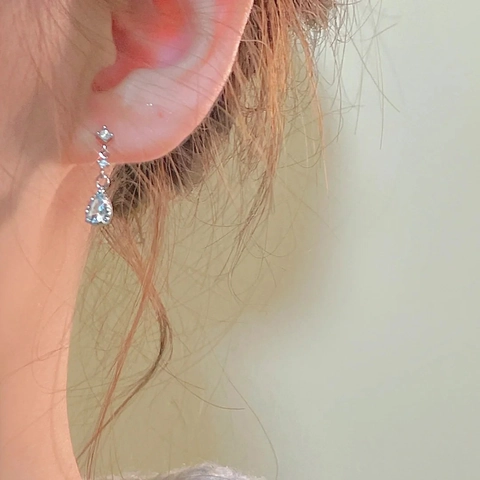 Orecchini A Goccia D'acqua Blu Chiaro Rame Zircone Gioielli Eleganti Con Perno In Argento Sterling 925 Stile Coreano