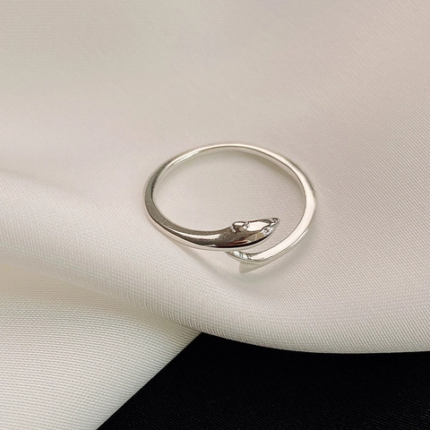 Minimalist Dolphin Open Adjustable Ring S925 Sterling Silver Creative Animal Jewelry For Women
