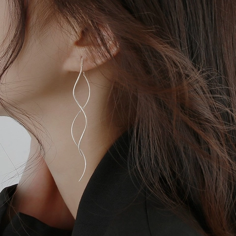 Wave Spiral Long Ear Thread Earrings Copper Minimalist Dangle Tassel For Women Fashion Jewelry Elegant Slimming Face Style