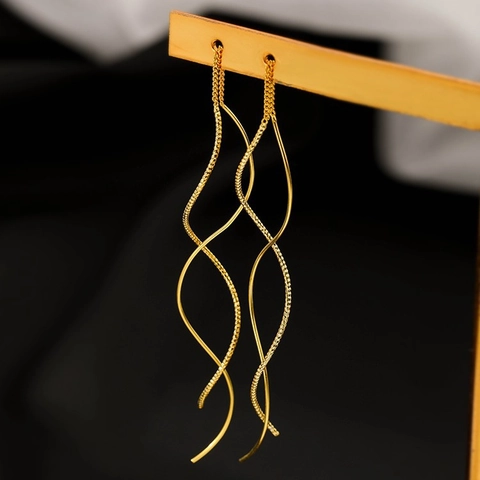 Wave Spiral Long Ear Thread Earrings Copper Minimalist Dangle Tassel For Women Fashion Jewelry Elegant Slimming Face Style