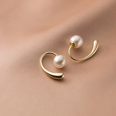 Minimalist Teardrop Artificial Pearl Drop Earrings Copper With Silver Earring Post Elegant Niche Design Jewelry For Women