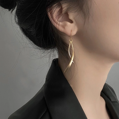 Orecchini Pendenti Lunghi Linea Geometrica Con Perno In Argento Sterling 925 Rame Gioielli Eleganti Da Festa Per Donne