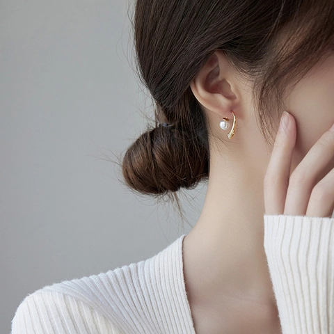 Minimalist Teardrop Artificial Pearl Drop Earrings Copper With Silver Earring Post Elegant Niche Design Jewelry For Women