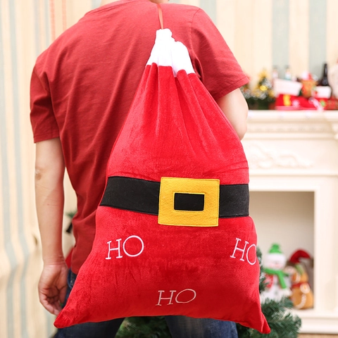 Große Weihnachtsgeschenktüte Santa Sack Goldener Samt Rot Kordelzug Süßigkeiten Aufbewahrungstasche Für Feiertagsparty Deko