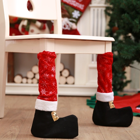 Christmas Table Chair Leg Covers Red Snowflake Elf Boot Legging Furniture Protection Covers For Holiday Party Home Decor