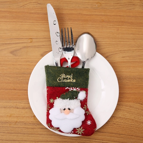 Soportes Para Cubiertos Navideños Con Forma De Mini Calcetines Tela No Tejida Bolsas De Cubiertos Decoración De Mesa Festiva