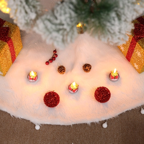 Jupe de Sapin de Noël en Fausse Fourrure Blanche Tapis Circulaire en Peluche pour Fête Décoration de Maison Couverture Douce de Base de Sapin Blanc Neige