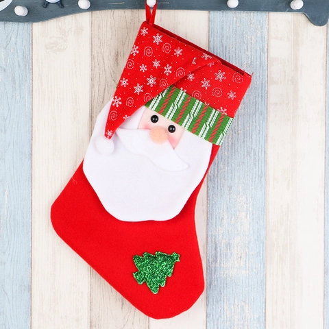 Große Weihnachtssocken Dekorationen Vliesstoff Gestreift Weihnachtsmann Schneemann Rentier Bär Hängende Geschenktüten Festliche Haus Party Deko