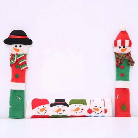 Christmas Snowman Microwave Oven Refrigerator Handle Covers Festive Kitchen Appliance Protector Fabric Decorative Protector Sleeves