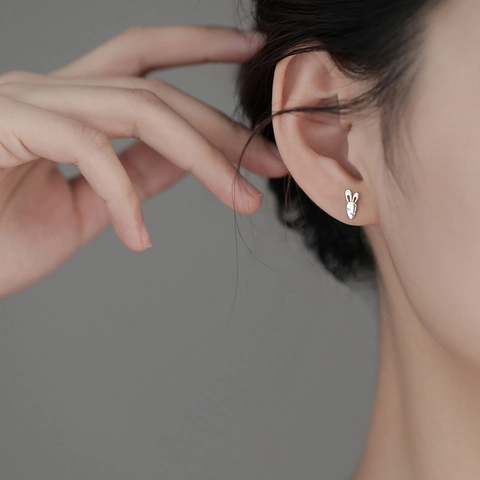 Asymmetric Rabbit And Carrot Stud Earrings With Silver Earring Post Copper Cute Animal Jewelry For Daily Wear Women