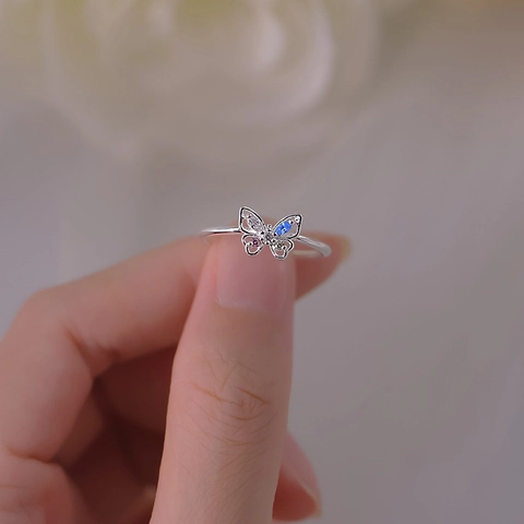 Butterfly Open Ring Copper Colorful Zircon Inlaid Adjustable Delicate Fashion Jewelry Gift For Women