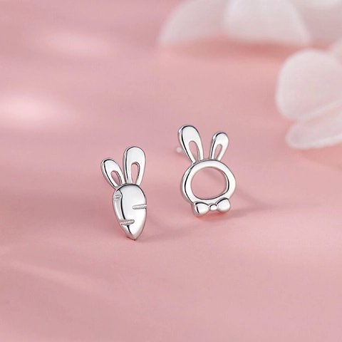 Asymmetric Rabbit And Carrot Stud Earrings With Silver Earring Post Copper Cute Animal Jewelry For Daily Wear Women