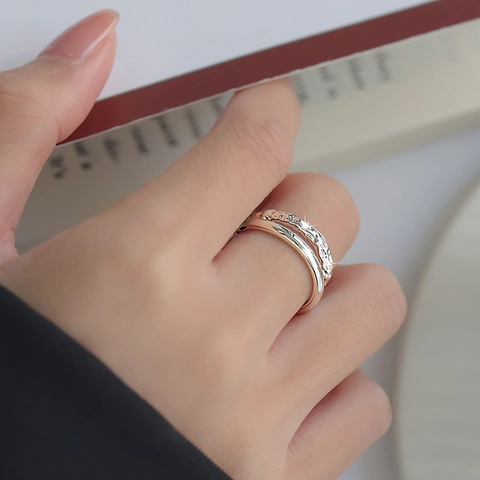 Double Layer Copper Ring Hammered Textured Smooth Bands Open Adjustable Geometric Minimalist Fashion Jewelry For Women