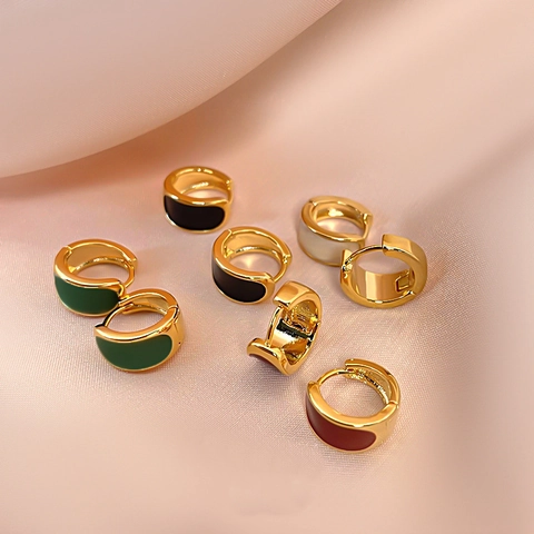 Vintage Emaille Hoop Oorbellen Geometrisch Verguld Koper Druppelglazuur Minimalistische Luxe Mode Sieraden Voor Dames