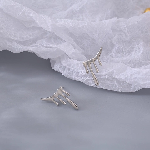Molten Lava Liquid Metal Water Drop Stud Earrings Irregular Minimalist Silver Earring Post For Women