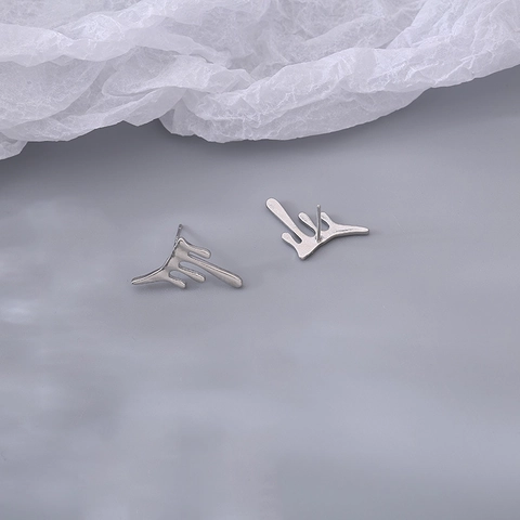 Molten Lava Liquid Metal Water Drop Stud Earrings Irregular Minimalist Silver Earring Post For Women