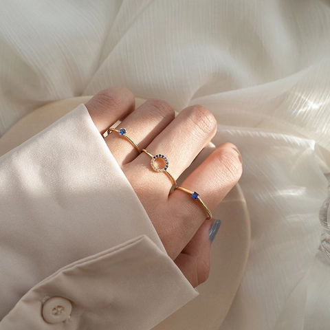 Vintage Blau Zirkon Offene Ringe Für Frauen Minimalistische Kupfer Vergoldete Geometrische Verstellbare Fingerring Schmuck