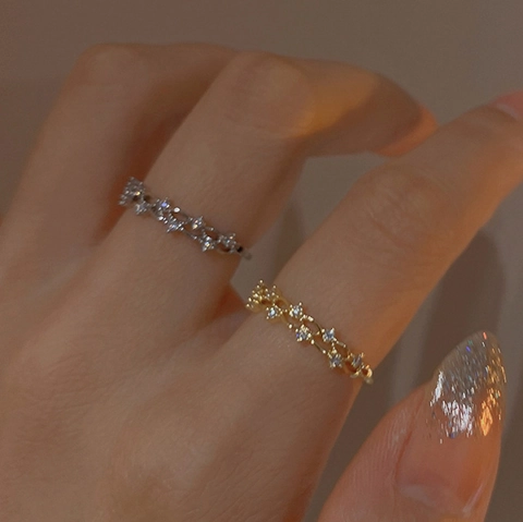 Interwoven Vine Zircon Ring Copper Wave Design Adjustable Opening Elegant Minimalist Fashion Jewelry Gift For Women