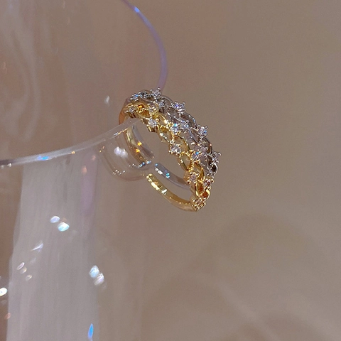 Interwoven Vine Zircon Ring Copper Wave Design Adjustable Opening Elegant Minimalist Fashion Jewelry Gift For Women