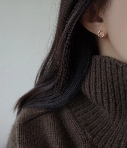 Orecchini A Lobo Mezzaluna Ottone Zircone Gioielli Minimalisti Delicati Per Donna Con Perno In Argento 925