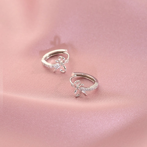 Schleifen Creolen Mit 925 Sterling Silber Ohrstecker Kupfer Zirkonia Süßer Eleganter Modeschmuck Für Damen