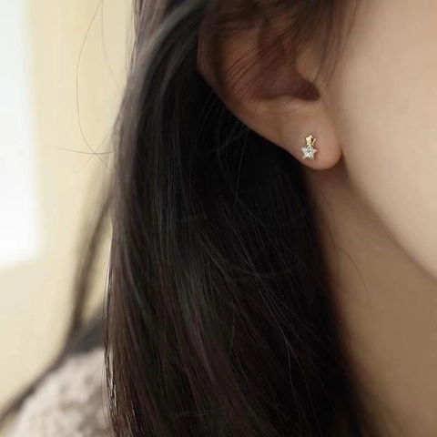 Kleine Ster Oorknopjes Koper Met 925 Sterling Zilveren Pin Zirkonia Verguld Minimalistisch Voor Vrouwen