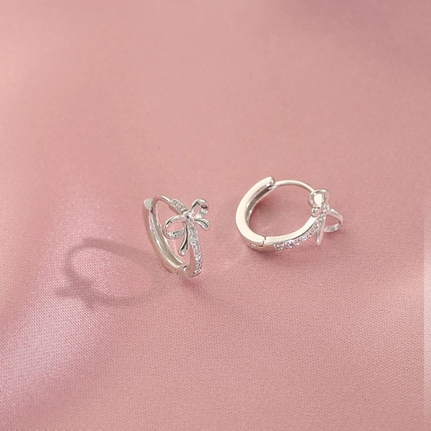 Schleifen Creolen Mit 925 Sterling Silber Ohrstecker Kupfer Zirkonia Süßer Eleganter Modeschmuck Für Damen