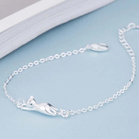 Bracciale Con Ciondolo Gatto 3D Carino Rame Placcato Argento Catena A Maglie Regolabile Gioielli Donna Stile Dolce