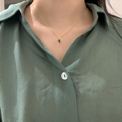 Retro Smaragdgroene Rechthoekige Edelsteen Hanger Ketting Koper Geometrische Sleutelbeen Ketting Voor Dames Elegante Sieraden