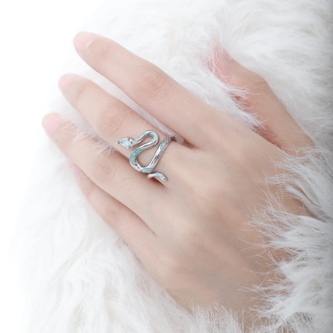 Schlangen Ring Eisblau Zirkon Kupfer Versilbert Verstellbar Offen Tier Design Schmuck Für Damen Herren